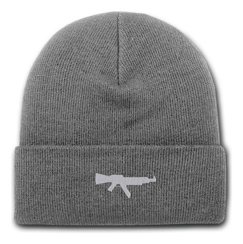 Gorro Lana Rocky Gris Bordado Ak47 Ak 47 Arma Fierro Blanco