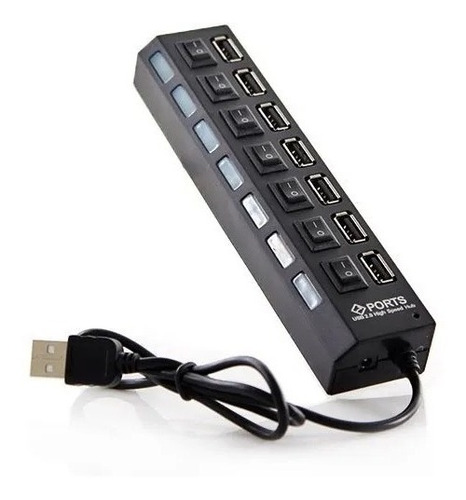 Hub Usb 7 Ptos Extension Multiplicador Switch Y Luces Blanco