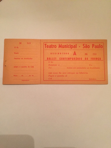 Ingresso / Tiket Teatro Municipal De São Paulo - Anos 1950