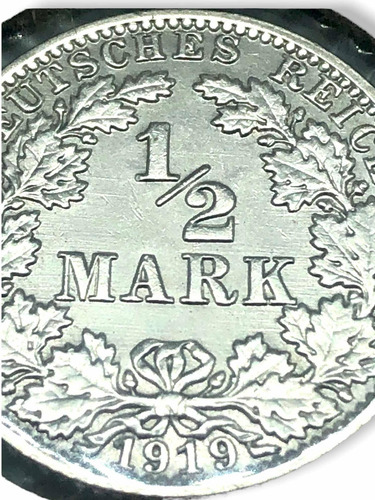 Moneda Plata Ley 0.900 1/2 Marco Imperio Alemán Año 1919-a (Usado)
