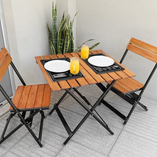 Imagen 8 de 10 de Mesa Plegable Alta Aluminio Madera Negra 75x66 Premium