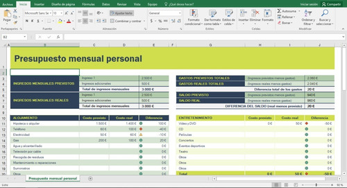Excel Presupuesto Mensual Personal
