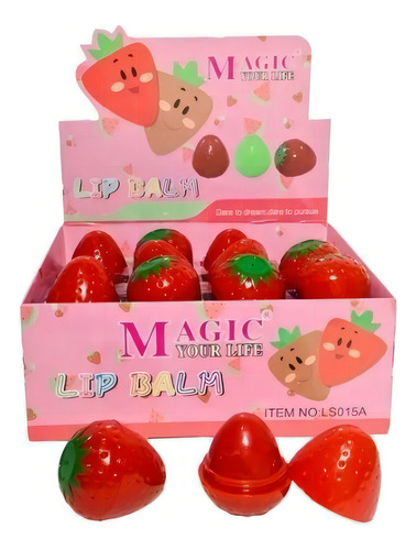 24 Pzas Bálsamos Para Labios Labial Magico Forma Aroma Fresa