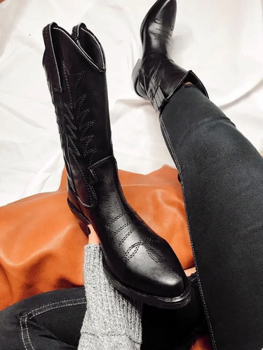 Botas Texanas Cuero Bordada Taco Bajo Caña Media Mujer Reik | Cuotas sin  interés