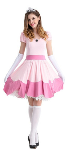 Disfraz De Princesa Peach Para Mujer, Vestido Corto De Baile