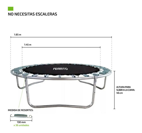 Imagen 3 de 10 de Cama Elastica 1.85 Metros Red Protectora Chicos Trampolin