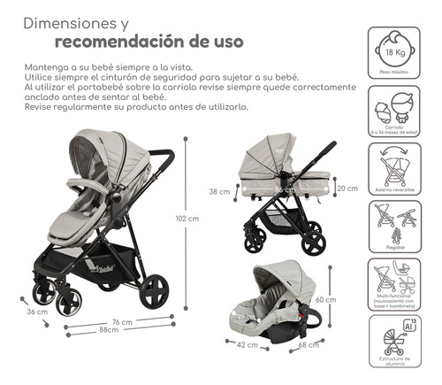 Carriola D Bebe Travel System Prince Con Autoasiento Gris Negro Gris