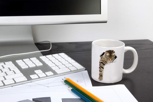 Taza De Café Con Diseño De Gato Atigrado, Divertida Taza De