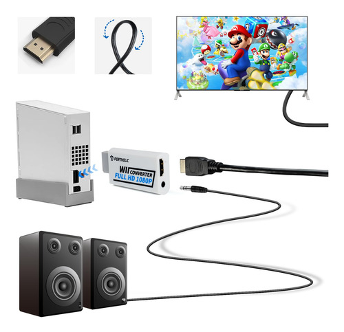 Conversor Wii Para Hdmi Portholic 1080p Com Conector De Áudi