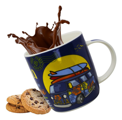 Taza Para Café 350ml Porcelana Decorada Grande Diseño Frases Color Azul