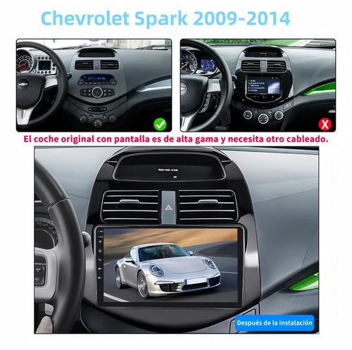 Auto Estéreo Android Carplay Android Auto 2+64GB Chevrolet Spark 09-14 Autoestéreo Pantalla Táctil 9' IPS Con Pantalla Para Carro Mirror Link Wifi Bluetooth Cámara Fm Bt Hd Aux Tf Usb GPS DSP