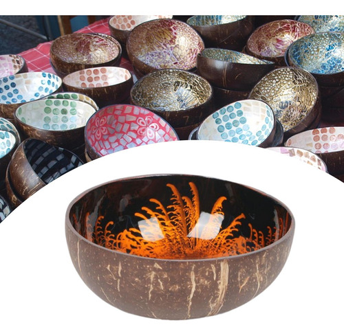 Coconut Bowl Storage Bowl Pearl Inlaid Serving Bowl Orange