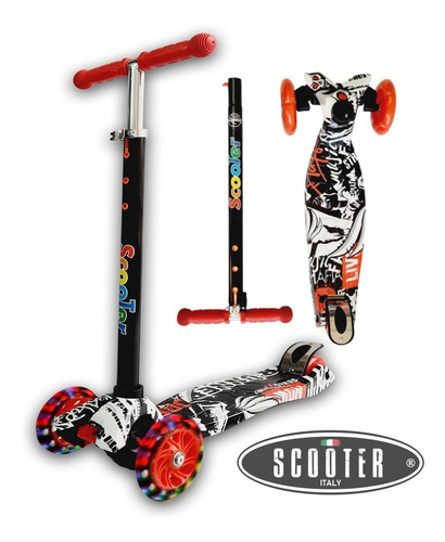 Imagen 1 de 10 de Monopatin Scooter Italy Original Graffiti 4 Ruedas Con Luces