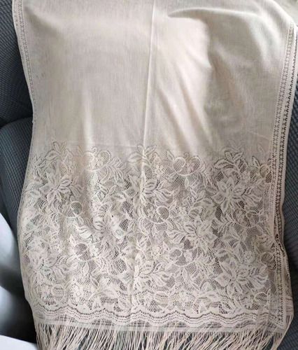 Chal De Encaje Con Flecos Elegante Rebozo Bufanda Para Mujer Blanco Unico