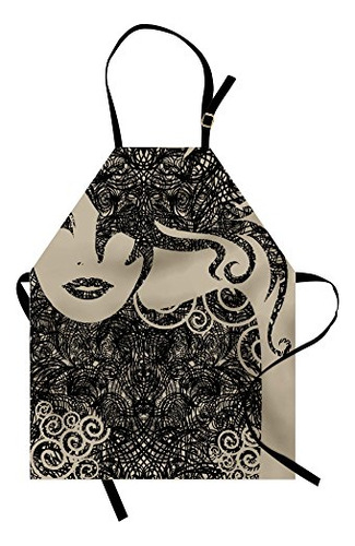 Ambesonne Modern Apron, Woman With Cool Posing Wavy Hot