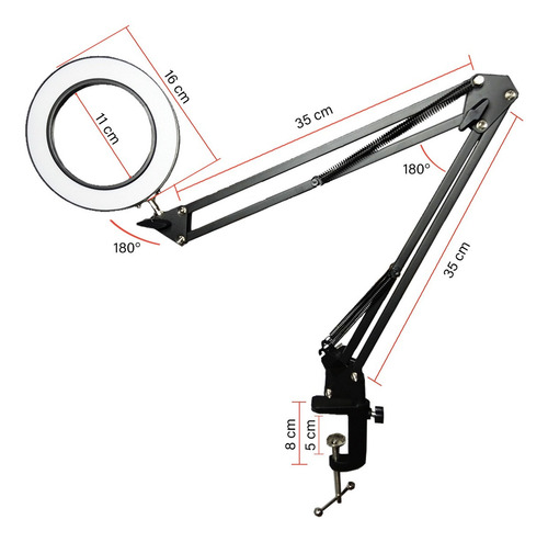 Lupa 8x Bancada Led Ring Light Mesa Manicure Estética