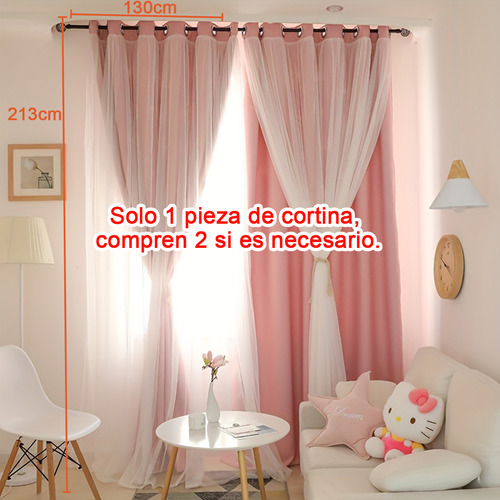 Cortina Blackout Opaca 132x213cm Cuarto Sala 1 Pieza Sin Estrellas Color Rosa All Might Am-10