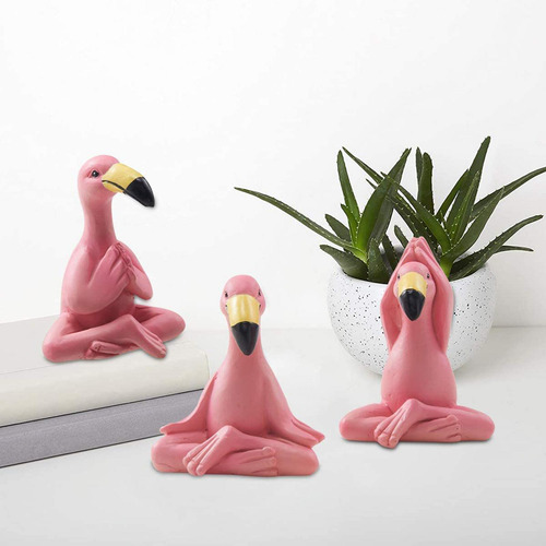 3x Estatua De Flamenco De Figura De Arte Rosa Moderno Para