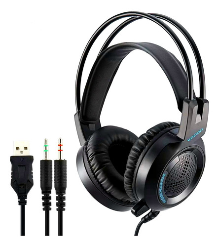 Auriculares Gamer Con Luz Led Micrófono Progame Negro Ps4 Pc Negro