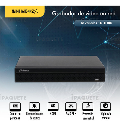 Nvr Seguridad Grabadora Dahua 16ch 4k Cctv Hdmi Vga Usb