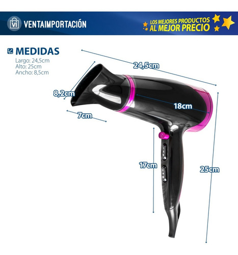 Imagen 2 de 4 de Secador De Pelo Profesional 2200 Watts Cabello + Boton Frío