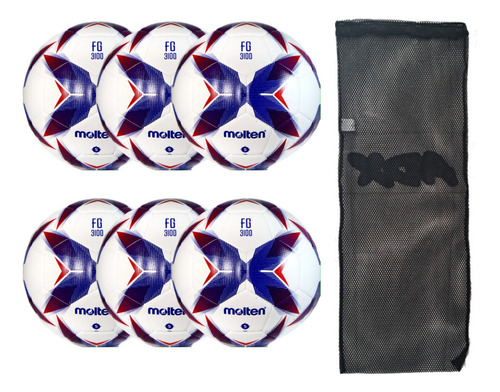 Set 6 Balones Futbol Soccer #5 Molten F5r3100 + Balonera Rvt