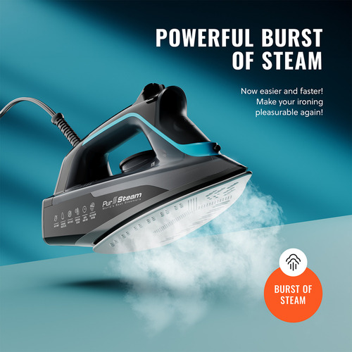 Plancha De Vapor Pursteam Steamburst+ 1750 W, Suela De Cerám Color Negro
