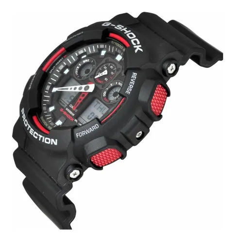 Reloj pulsera Casio G-Shock GA100 de cuerpo color rojo, analógico-digital,  para hombre, fondo negro, con correa de resina color rojo, agujas color  blanco y rojo, dial blanco, subesferas color negro y gris