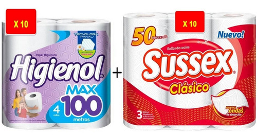 Imagen 2 de 2 de Papel Higiénico Higienol Max 100 + Rollo De Cocina Sussex