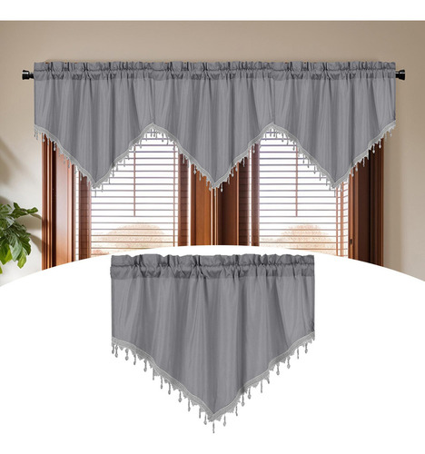 2 Juego De Cortinas Escalonadas De Granja Con Delicado Gris
