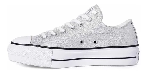 Zapatilla Converse Plataforma Mujer Plateada Con Brillos - $ 23.979,6