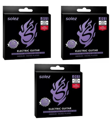 Encordoamento Para Guitarra Solez 011 Kit C/ 3 Unidades 0.11