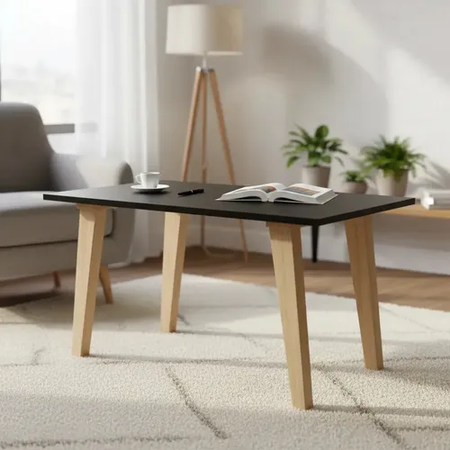 Mesa Ratona 80 Cm Estilo Clasico Tapa Melamina Negro Patas Inclinadas Color Roble