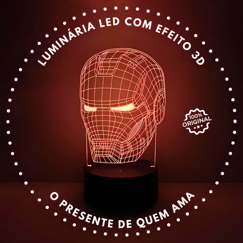 Luminária 16 Cores Led 3d Homem De Ferro Alumia 10cm