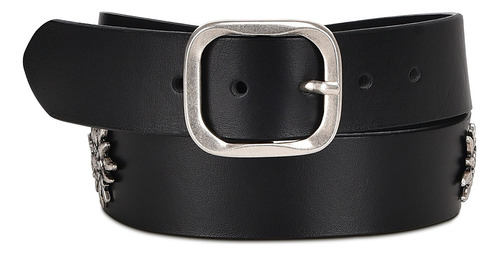 Cinturón Casual Cuadra Dama Piel Genuina Negro Diseño De La Tela Liso Talla 39.0