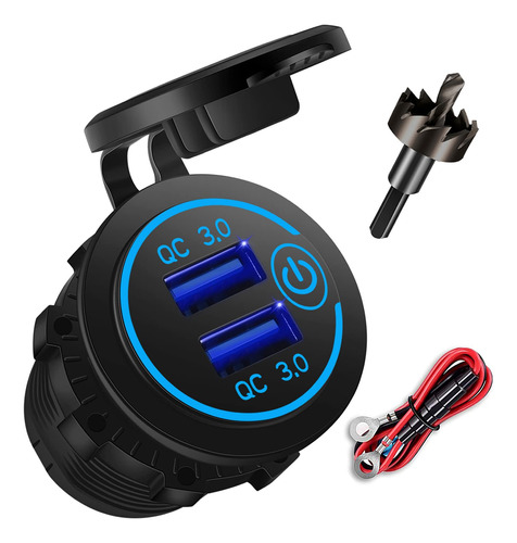 12v Usb Outlet Dual Quick Charge 3.0 Car With Switch 36w