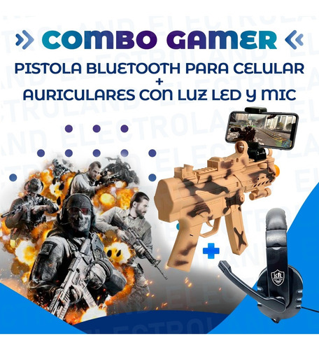 Imagen 3 de 10 de Combo Pistola Celular Vr Bluetooth + Auriculares Con Mic