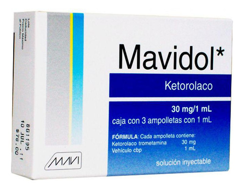 Mavidol Iny 3 Amp 30mg *a 30mg/1ml Caja Con 3 Ampolletas De
