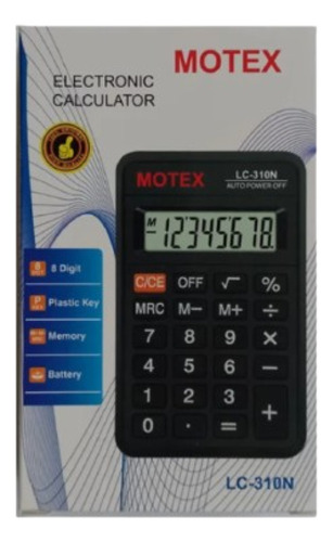 Calculadora De Bolsillo 8 Digitos Motex 310 Escolar Hogar Color Negro
