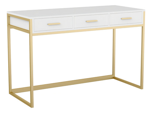 Mesa de escritório doméstico Martha Stewart Ollie com 3 Ca. Cor: Parte superior branca/moldura de latão polido