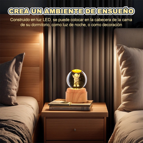 Lampara De Noche Led 3d Galaxia Bola Cristal Base Giratoria Astronauta