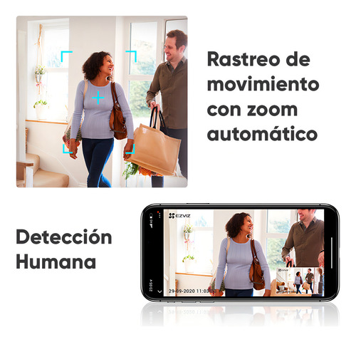 Ezviz Kit Mini Cámara PTZ C6-PLUS-256 PT IP de 4 MP Almacenamiento MicroSD 256Gb Wireless Inalambrica Detección Humanos y Audio Bidireccional CS-C6 Visión Nocturna Más Zoom de Seguimiento
