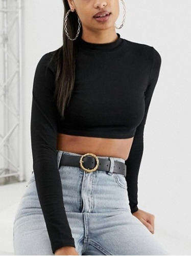 Polera Crop Top Cuello Alto Talles Xs Al L 