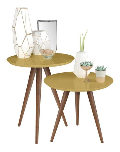 Kit Mesa Lateral E Apoio Retrô Decore - Dourado - Rpm Móveis