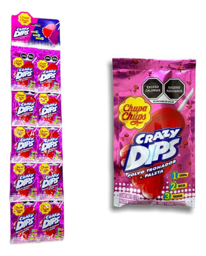 Paleta Pie Fresa Polvo Tronador 10pz Crazy Dips Chupa Chups