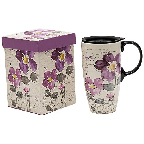 Tall Ceramic Travel Mug 17 Oz. Coffee Cups Sealed Lid W...