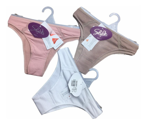 Px3 Vedetina Sol Y Oro Algodón Y Lycra Con Encaje Art.52025