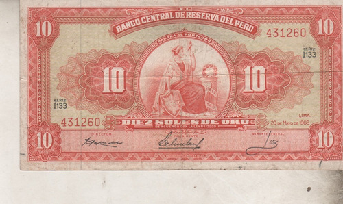 Antiguo Billetes De ** Peru  ** 10 Soles - Año 1966