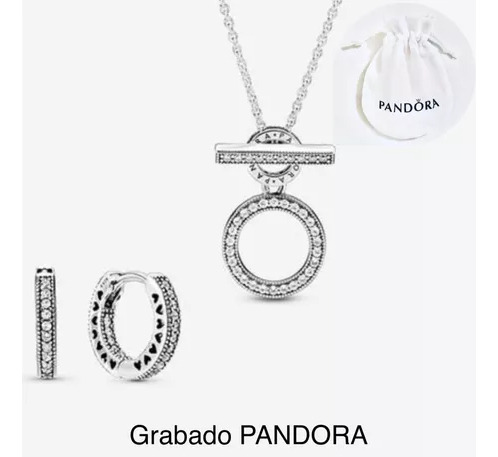 Collar Y Aretes T Dob A Compatible Marca Pandora,plata+bolsa