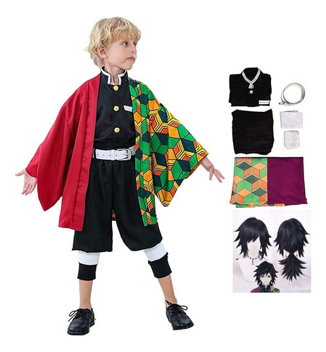 Demon Slayer Niño Cosplay Tomioka Giyuu Kimono Traje+peluca